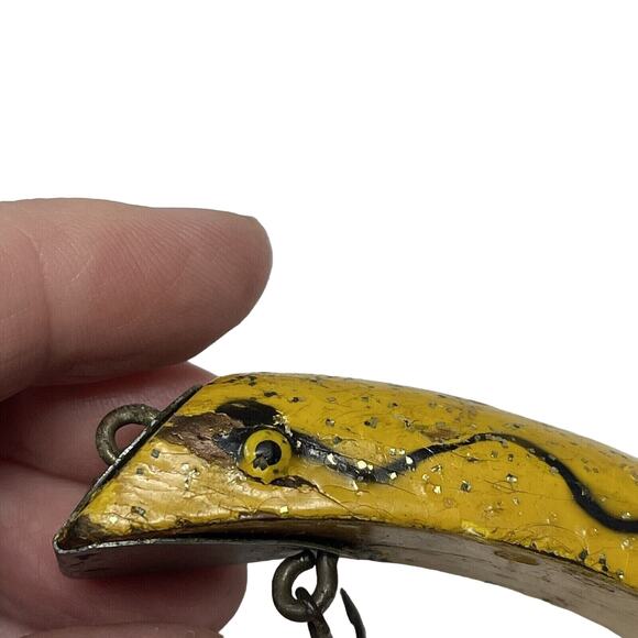 South Bend Teas Oreno Wood Tack Eye Vintage Crankbait Fishing Lure Yellow - Picture 6 of 9